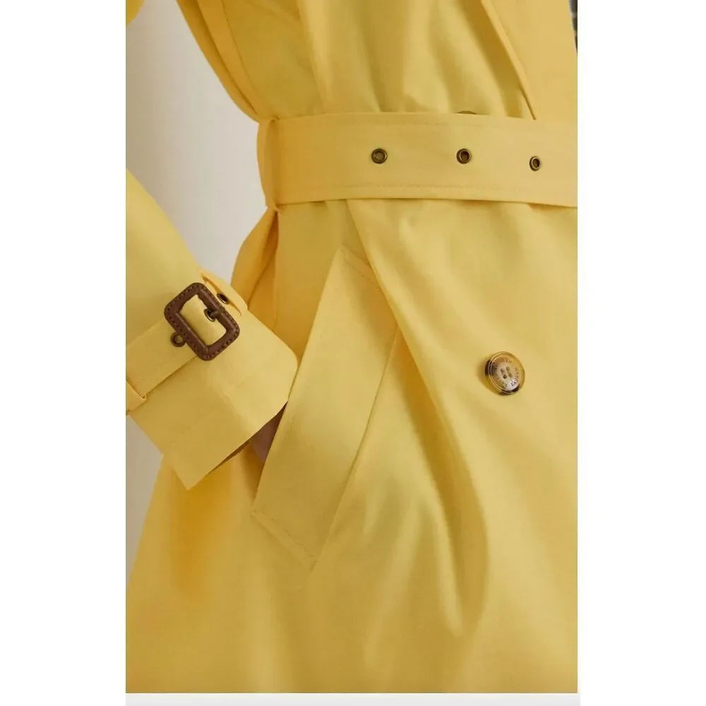 New Lauren, Ralph Lauren Women's Double -Breasted Trench Coat Lemon Sorbet XS